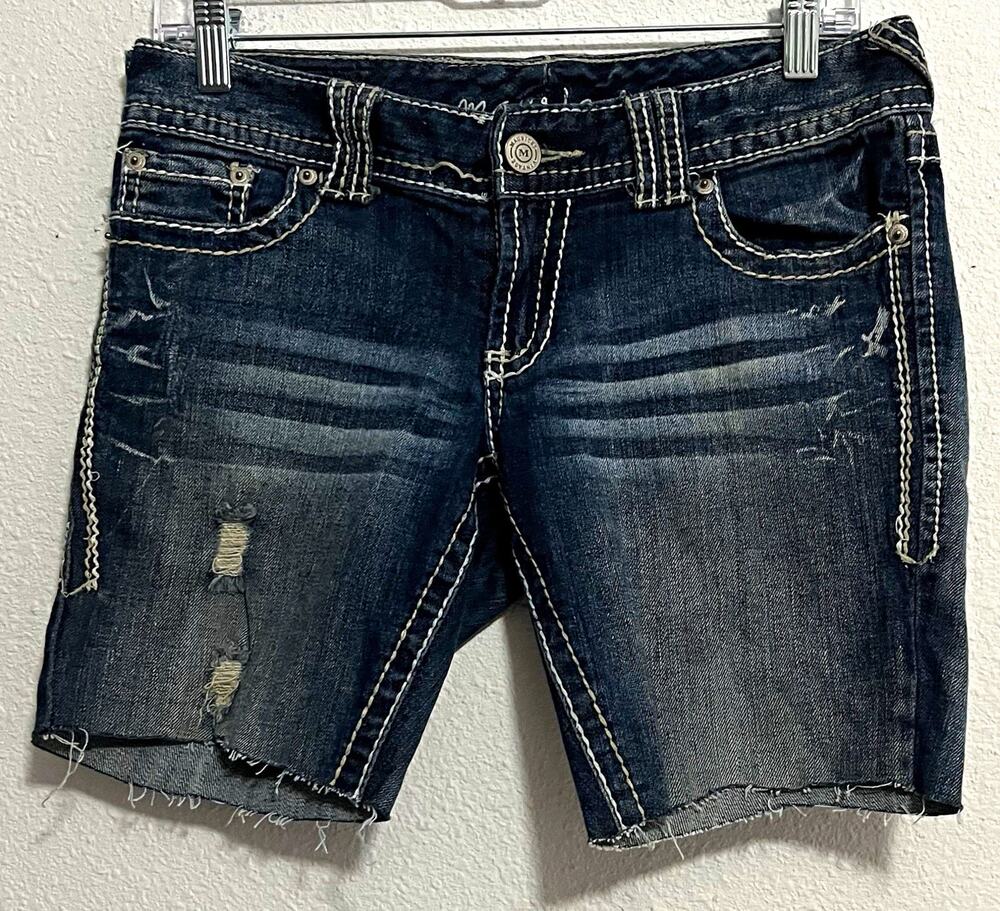 maurices Women's Bermuda Denim Shorts 5/6 Blue Dark Wash Stretch 5-Pocket Button